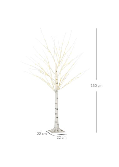 HOMCOM 5ft Artificial White Birch Tree Light with Warm White Pre-Lit LED Light (Indoor and Covered Outdoor Use)