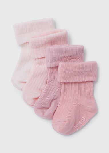 Baby 4 Pack Pink Ribbed Socks (Newborn-24mths)