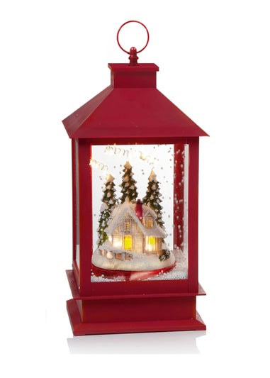 Premier Decorations LED Lit Snow Blowing Lantern with House Scene