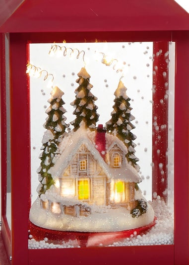 Premier Decorations LED Lit Snow Blowing Lantern with House Scene