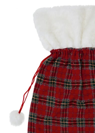 Premier Decorations Tartan Present Sack with Fur Edge Trim