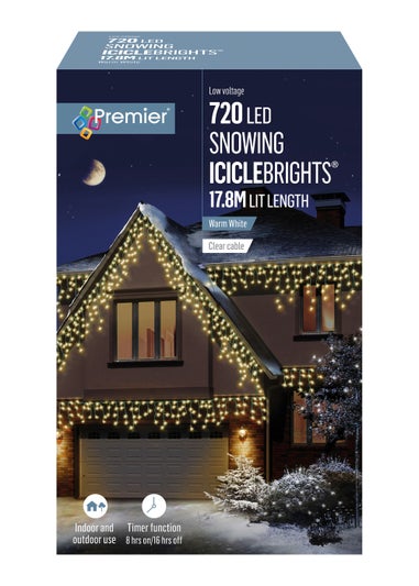 Premier Decorations 720 Warm White LED Snowing Iciclebrights