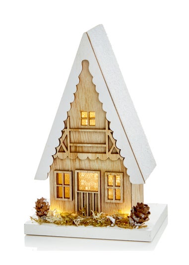 Premier Decorations Set of 2 Lit Wooden Christmas Houses