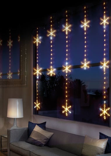 Premier Decorations 390 Warm White LED Snowflake Twinkling Curtain Light