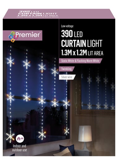 Premier Decorations 390 White LED Snowflake Twinkling Curtain Light