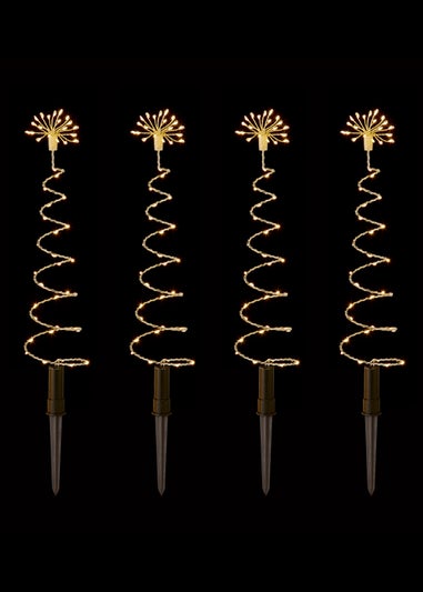 Premier Decorations 4 Piece Silver Pin Wire Tree Pathlights with 200 Warm White LEDs