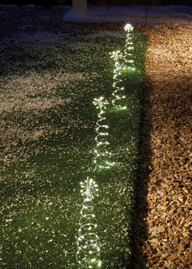 Premier Decorations 4 Piece Silver Pin Wire Tree Pathlights with 200 Warm White LEDs