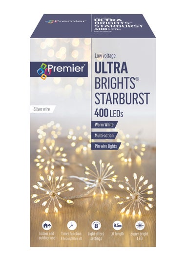 Premier Decorations 400 Warm White LED Ultra Brights Starburst Pin Wire Lights