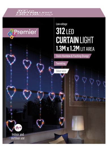 Premier Decorations 312 Rainbow LED Twinkling HeartCurtain Light