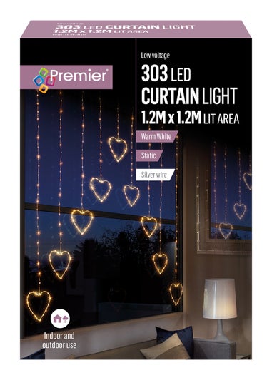 Premier Decorations 303 Warm White LED Heart Curtain Light