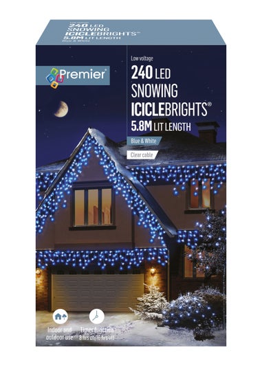 Premier Decorations 240 Blue and White LED Snowing Iciclebrights