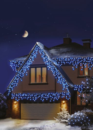 Premier Decorations 240 Blue and White LED Snowing Iciclebrights