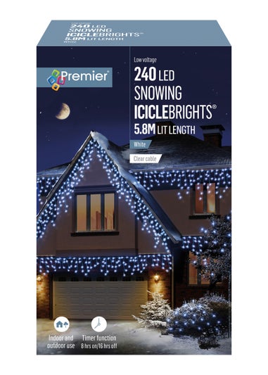 Premier Decorations 240 White LED Snowing Iciclebrights