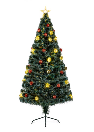 Premier Decorations Pine wire with Baubles Green Fibre Optic Tree 4ft