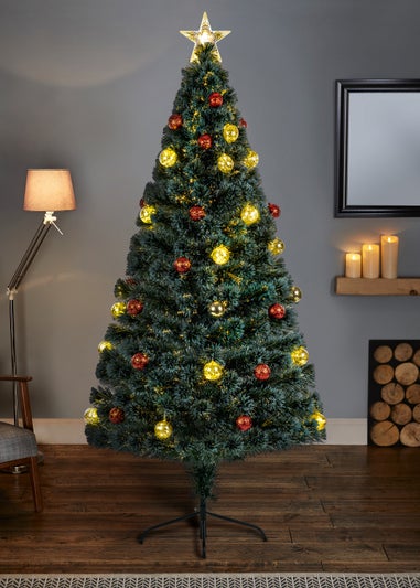 Premier Decorations Pine wire with Baubles Green Fibre Optic Tree 4ft