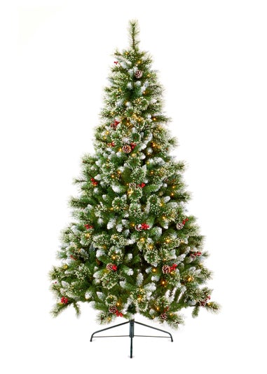 Premier Decorations Pre-Lit Sugar Pine Iced Tipped Christmas Tree with Berries and Pinecones 6ft