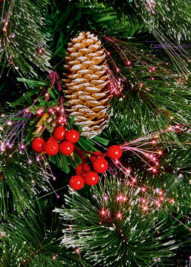 Premier Decorations Snow Tipped Bottle Brush Pine Fibre Optic Tree with Pine cones and Berries 5ft