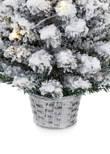 Premier Decorations Pre-Lit Potted Flocked Tree with Warm White LEDs (2Ft)