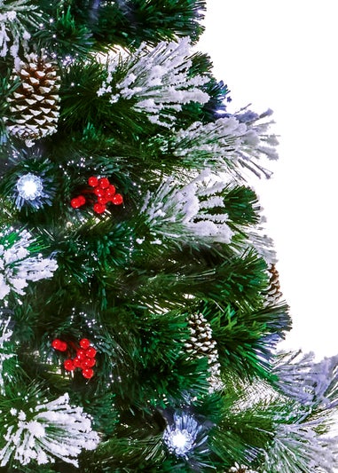 Premier Decorations Snow Tipped Fibre Optic Tree with Pine cones Berries and White LEDs 5ft