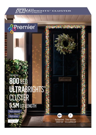 Premier Decorations 800 Multi-coloured LED Silver Wire Ultrabrights Cluster Lights