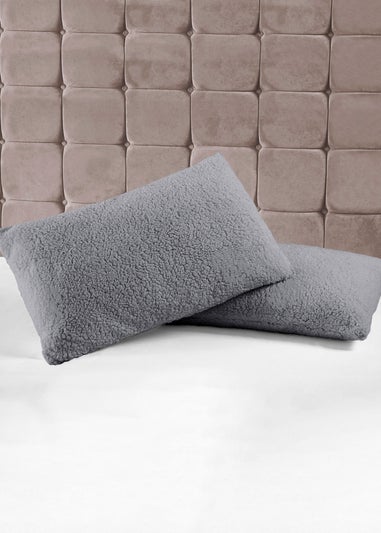 BHS Teddy Fleece Pair of Pillows Grey