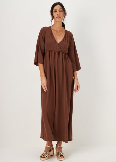 Brown Kimono Sleeve Maxi Dress