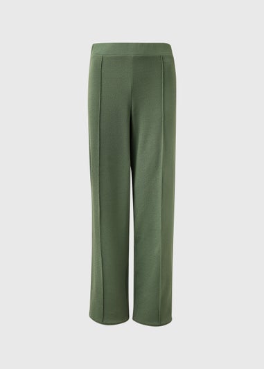Khaki Texture Side Stripe Wide Leg Trousers