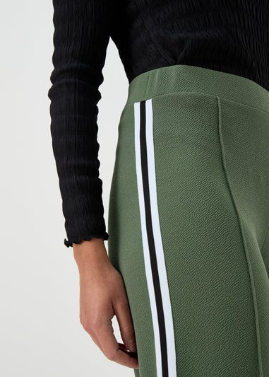 Khaki Texture Side Stripe Wide Leg Trousers