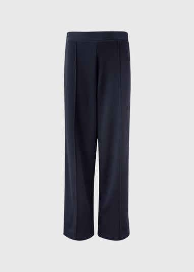 Navy Texture Side Stripe Wide Leg Trousers