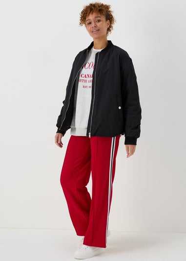 Red Texture Side Stripe Wide Leg Trousers