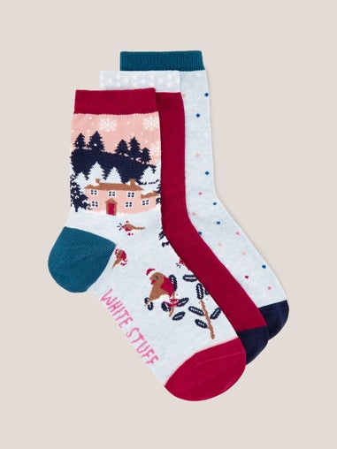 Dreierpack Socken mit Weihnachtsmotiv