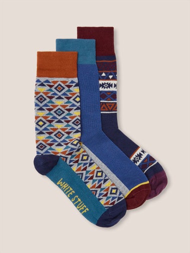 Dreierpack Socken mit Fairisle-Muster