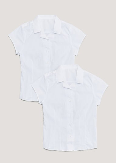 2 Pack Girls White Stretch School Blouses (8-16yrs)