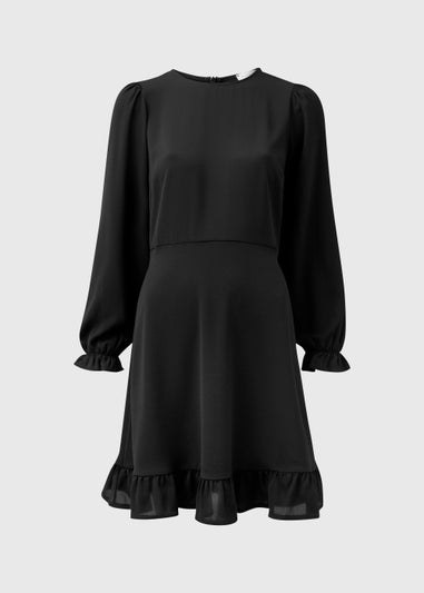 Black Ruffle Long Sleeve Tea Dress
