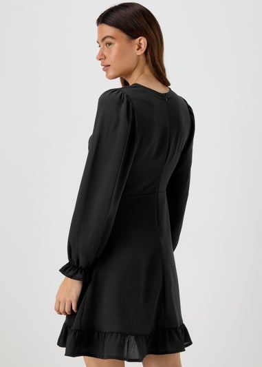 Black Ruffle Long Sleeve Tea Dress