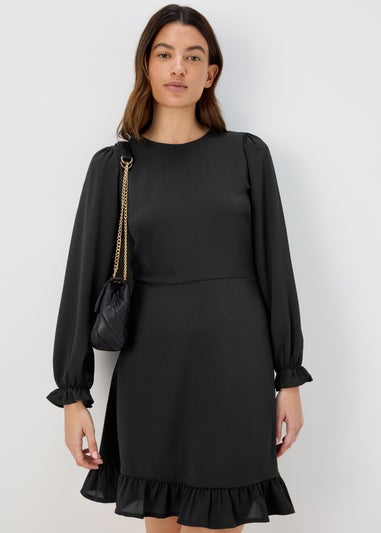 Black Ruffle Long Sleeve Tea Dress