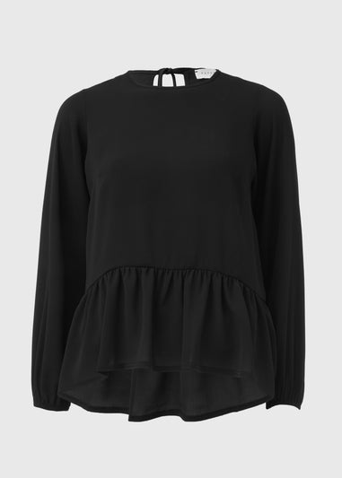 Black Peplum Long Sleeve Blouse