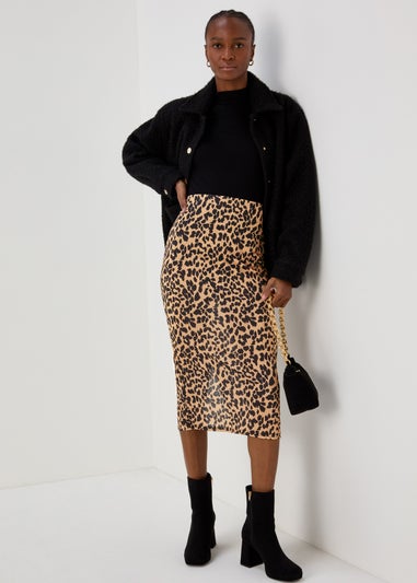 Tan Animal Print Co Ord Midi Skirt