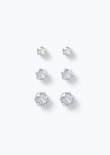 3 Pack Clear Crystal Stud Earrings