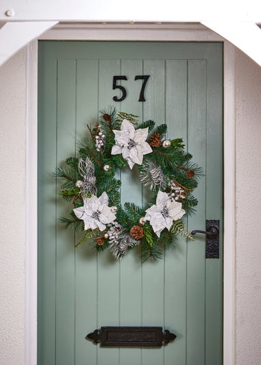 Premier Decorations 50cm White Poinsettia Wreath