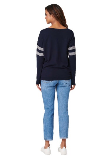 Izabel London Navy Star Embellished Knit Jumper