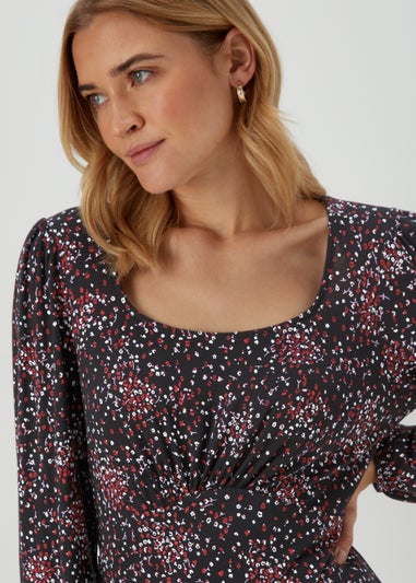 Red Square Neck Mini Dress