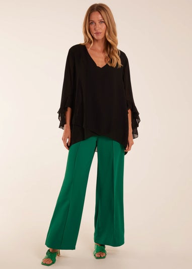Blue Vanilla Black Frill Sleeve V Neck Blouse