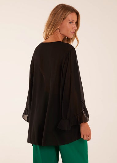 Blue Vanilla Black Frill Sleeve V Neck Blouse