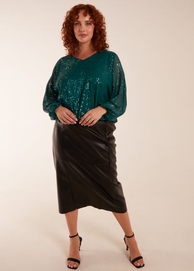 Blue Vanilla Teal Curve Sequin Batwing Blouse