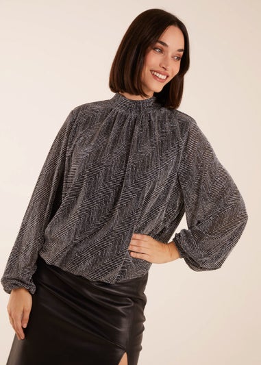 Blue Vanilla Silver Puffball High Neck Top