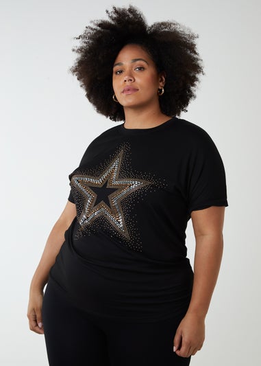 Blue Vanilla Black Curve Diamante Star Oversized Top