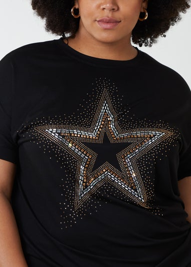 Blue Vanilla Black Curve Diamante Star Oversized Top