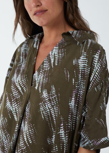 Blue Vanilla Khaki Printed Collar Tunic Dress