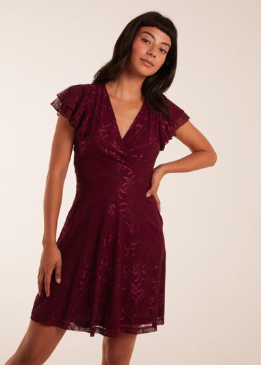 Blue Vanilla Wine Double Frill Wrap Dress